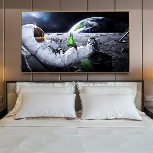 Astronaut On The Moon Landscape Canvas Painting Printed Wall Art Space Landscape Picture For Living Room Quadros Home Decor