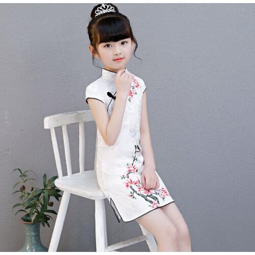 Chinese Traditional Style Girls Cheong-sam Baby Dress Summer Casual Dresses Children Perform Qipao Party Dress