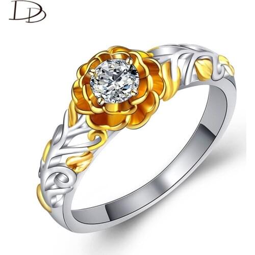 DODO Elegant Gold Color Plum Blossom Rings For Women Fashion Double Color Flowers Daily Wear Bague AAA Zircon Inaly Bijoux Dm106