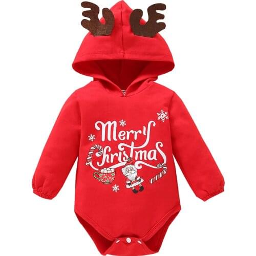 Newborn Baby Boys Girls Clothes Christmas Cartoon Letter Print Romper Hooded Bodysuit 6 9 12 18 Months baby meisjes kleding