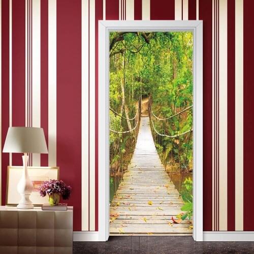 Creative 3D suspension bridge room door decoration living room bedroom waterproof self-adhesive door sticker renovation wall sti