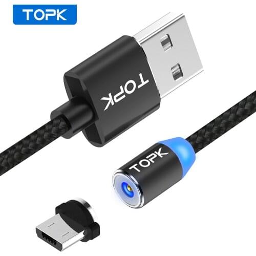 TOPK AM23 Magnetic Cable 1M & 2M Micro USB Cable LED Indicator Nylon Braided Magnet Charging Cable For Samsung S7 Edge