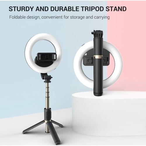 Multifunctional Selfie Stick Tripod 4 Section Extendable Selfie Stick with 6 Inch Ring Light for Selfie Makeup Live Streaming