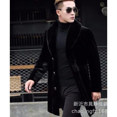 Autumn faux mink fur leather jacket mens winter thicken warm Mid-length fur leather coat men loose jackets fashion B200