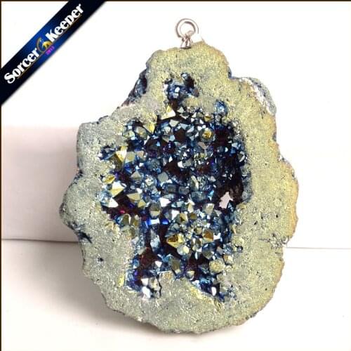 Irregular Natural Stone Pendulum Gold Plating Rainbow Crystal Druzy Pendants Sparkling Charms Necklace For Jewelry Making YS928