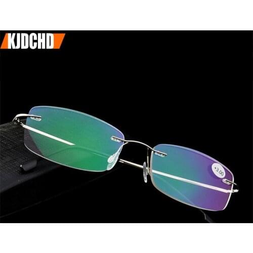 KJDCHD Rimless Reading Eyeglasses for Men and Women Optical Prescription Glasses Frame Reading Spectacles Rimless Frame 2 Styles