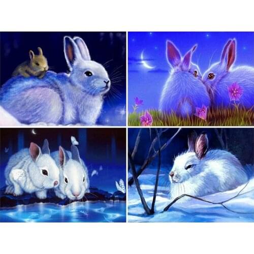 PDMDOG Full Drill Square Round Diamond Embroidery Rabbit Diamond Painting Animal Rhinestones Mosaic Picture Decor For Home