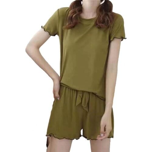 Summer Fashion Ladies Pure Color Round Neck Short Sleeve Home Wear Casual Pajamas Sets vetement femme спортивный костюм женск