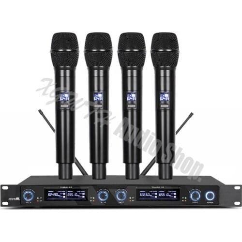 UHF 4 Channels Handheld Wireless Microphone System Cordless Mic Professional for Karaoke Singing Party Club School