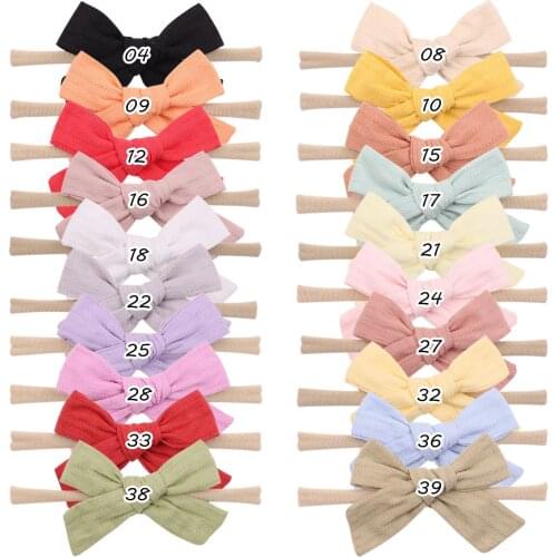 40 PCS, 3.5" Handtied Bows Nylon Headband, Newborn Baby Fabric Bow Skinny Headband New Baby Gift