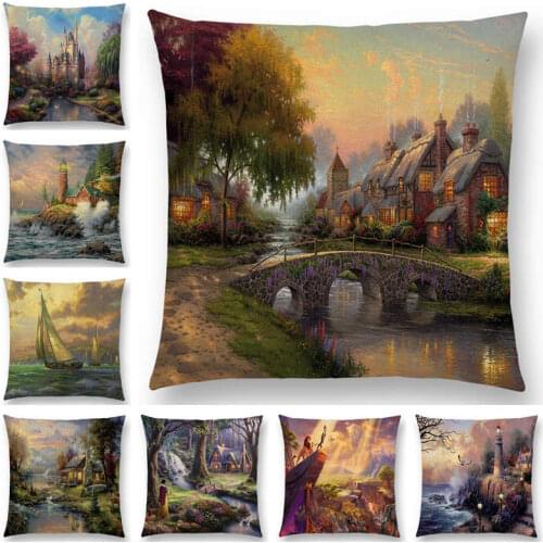Hot Sale American Countryside Fields Gardens Scenery Art Oil Painting Beautiful Fairy Tale Cushion Cover Sofa Throw Pillow Case