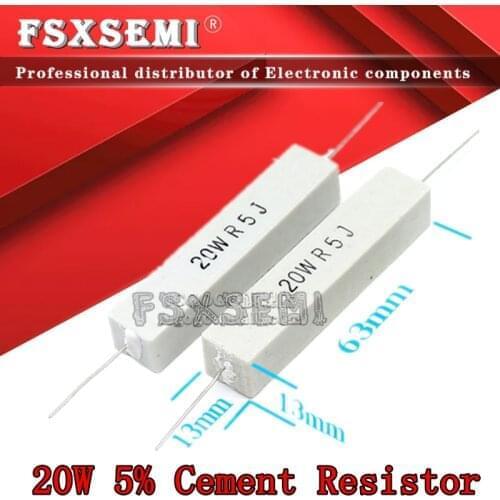 10pcs 20W 5% Cement Resistor Power Resistance 0.1R~10K 0.1R 0.5R 10R 50R 0.22 0.33 0.5 1 2 5 8 10 20 22 30 50 100 1K 1.5K 2K ohm