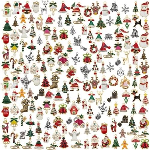 Julie Wang 20PCS Christmas Charms Mixed Enamel And Alloy Santa Claus Tree Bell Hat Snowman Pendant Jewelry Making Accessory