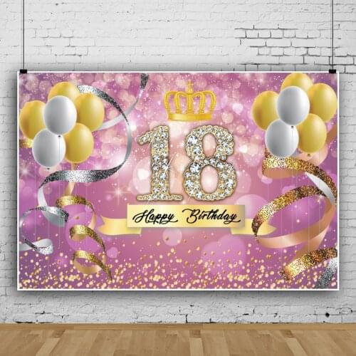 Pink 18 Years Old Balloon Crown Birthday Background for Portrait Photography Party Decors Backdrops Photocall Studio Accessories