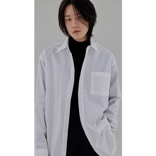 Mens shirt business leisure fashion handsome Lapel long sleeve Pocket Shirt personality loose large size top