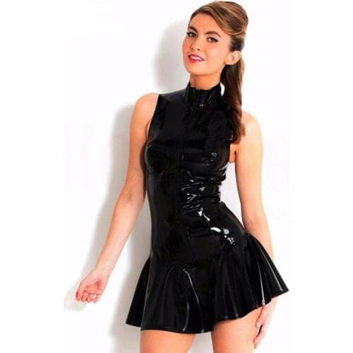 Sexy Black Leather PVC Club Dress Bodycon Party Dresses Ladies Slimming Waist Vestidos Outfits Clubwear Costumes XXL