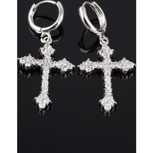 Cross Earrings Inlaid with High Quality Zircon Fashion Earrings Earrings European and American Classic Factory Direct Sales