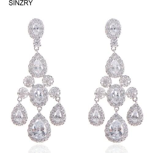 SINZRY banquet luxury jewelry white cubic zirconia waterdrop tassel dangle earrings brilliant wedding jewelry