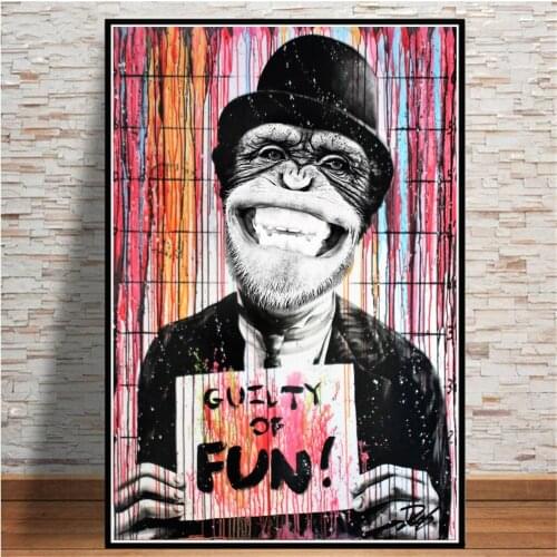 Laughing Happy Monkey Funny Wall Art Prints Graffiti Animal Canvas Painting On Home Decor Cartoon Poster Picture For Living Room