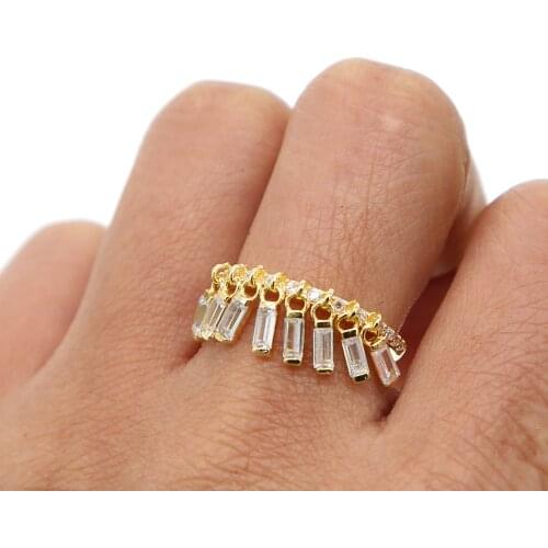 Sparking bling princess cut cz baguette cubic zirconia full cz engagement band fashion eternity band ring cz tassel drop ring