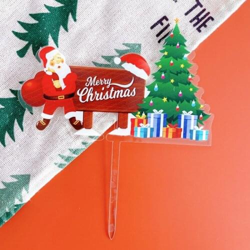 Santa Claus Merry Christmas Acrylic Cake Toppers Colors Xmas Cake Toppers for Baby Xmas Happy New Year Party Cake Decorations