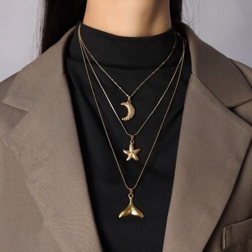 TOSOKO Stainless Steel Ins Jewelry Starfish Moon Sun Shell Pendant Womens Sweet Pendant BSD12