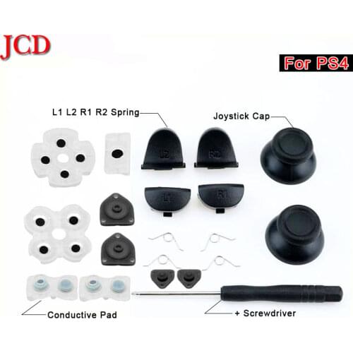 JCD for Sony PS4 Controller L1 R1 L2 R2 Trigger Buttons Analog Stick Cap+ Conductive Rubber Button +Screwdriver Repair Parts
