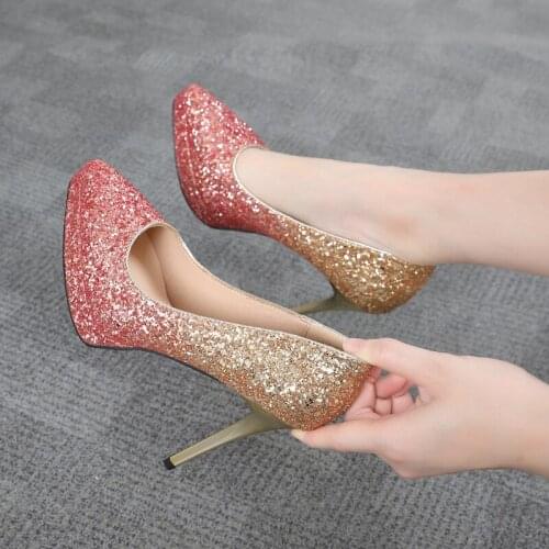 Sexy Women Heels Evening Party Club Pumps Women Shoes High Heels Shoes Woman Tacones Mujer Sequins Bling Platform Heels 10cm