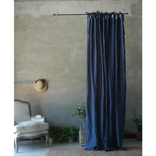 Up Grade 100% Linen Soft Curtains semi-blackout Ramie Curtain Norse Hemp Yarn Dark Blue Window Drapes for Living Room Bedroom