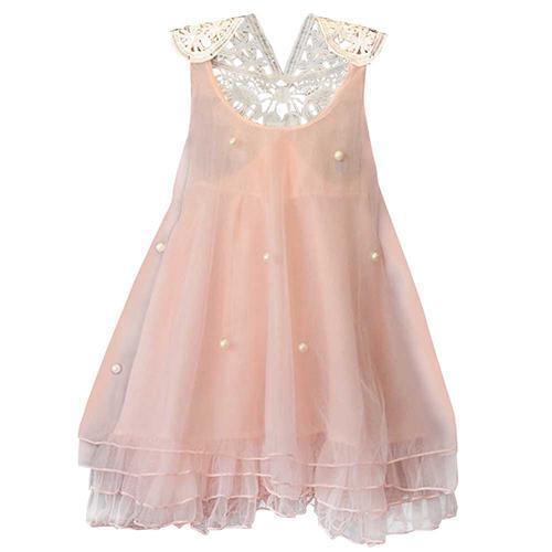 Baby Girls Princess Party Dress Pearl Lace Flower Casual Dress Tulle Sundress 2-8Y