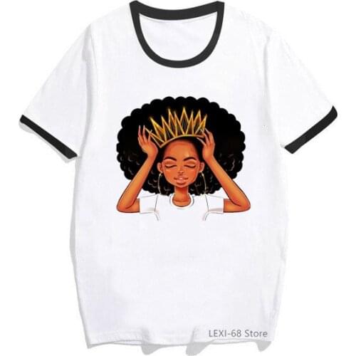 2021 kawaii black girl Crown print tshirts women funny t shirt femme summer tops female t-shirt harajuku melanin shirt