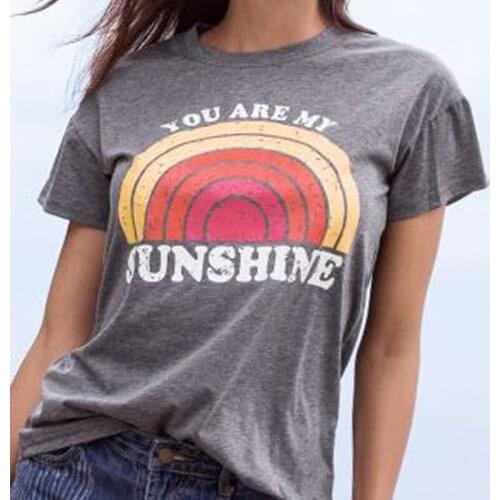 U-SWEAR Women T-Shirt Summer Short Sleeve tops tee Sunshine Rainbow Print O-Neck T-Shirt Female Harajuku t shirt Ladies Tops