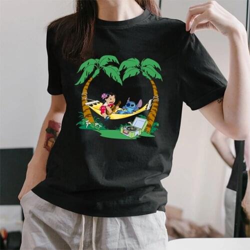 Kawaii Disney Lilo and Stitch Women T-shirts 90s Girls Harajuku Short Sleeve T Shirts Female O-neck Summer Casual Tee Top Womens