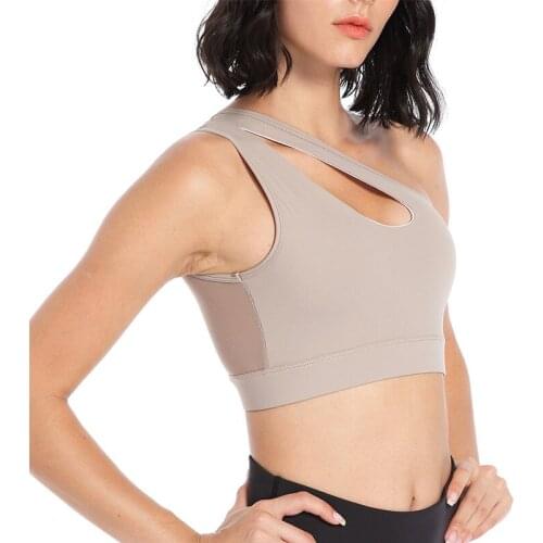 Women Single Shoulder Mesh Bras Sexy Hollow Shockproof Breathable Push Up Bra Fitness New Elastic Gather Workout Bras Female