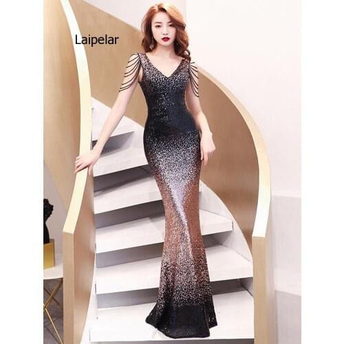 Female 2020 New Banquet Queen Noble Fishtail Sequin Host Long Style Party Dress