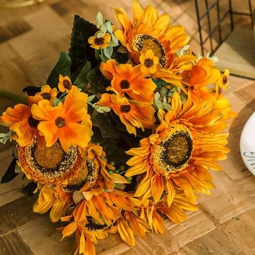 2021 Antique 45cm big flower head sunflower bouquet artificial flower table floor centerpiece decorative fall flowers