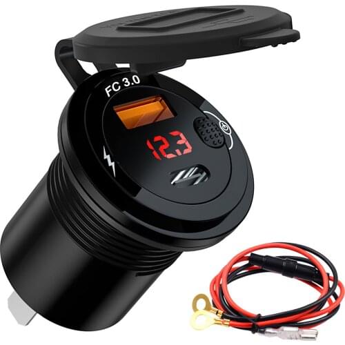3.4A Fast Charging Car Charger Car USB Type-C Charger Socket LED Digital Display Car Charger Voltage Monitor for 12-24V Vehicles