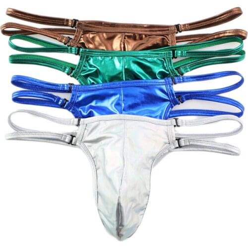 4PCS/Lot Mens Underwear Sexy Imitation Leather Briefs Bikini G-string Thong Tanga Underpants Man Shorts T-back Briefs