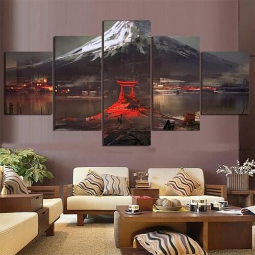 5 Pieces of Abstract Art Painting Japan Mount Fuji Landscape Modern HD Printing Wall Living Room Home Decoration Without Frame