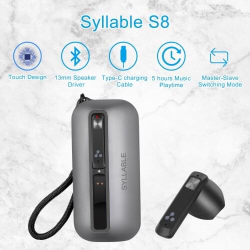 Newest Touch SYLLABLE S8 Headset Bluetooth V5.0 Volume Ccontrol True Wireless Stereo Earbuds SYLLABLE S8 TWS 13mm Speaker Driver