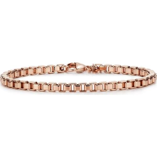 Runda New Arrival Fashion Stainless Steel Box Chain Bracelet for Men and Women Rose Gold Jewelry