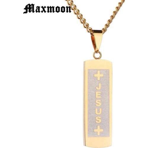 Maxmoon Jesus Christian Jewelry Gold Cross Pendant Necklace Prayer Christ Men Women Girl Kids Stainless Steel Chain Best Friend