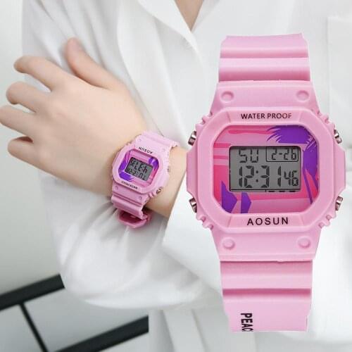 LED Square Bell Women Simple Fashion Student Sen Female Small Fresh Watch Pink Silicone Digital Watches Child Clocks boy Gift