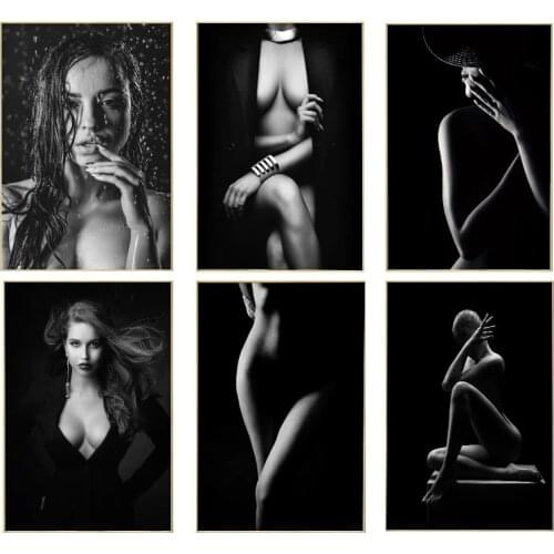 Black Sexy Nude Women Body Art Canvas Painting on The Wall Art Posters Prints Wall Pictures Cuadros for Living Room Home Decor