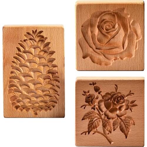 Wooden Baking Mould Portable Household Decorative Cookie Cutter Rose Cookie Stamp Embossing Mold Craft Decorating Baking Tool