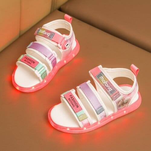 2021 Size 25-36 Children LED Glowing Sandals Kids USB Charge Luminous Shoes Boys Girls Light Up Shoes Soft Bottom Beach Sandals