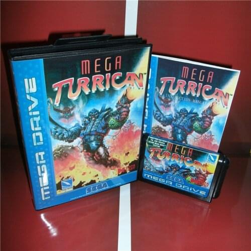 Mega Turrican EU Cover with Box and Manual For Sega Megadrive Genesis Video Game Console 16 bit MD card