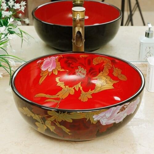 Europe style bathroom vanities chinese Jingdezhen Art Counter Top ceramic hand wash basin cabinet bathroom sinks