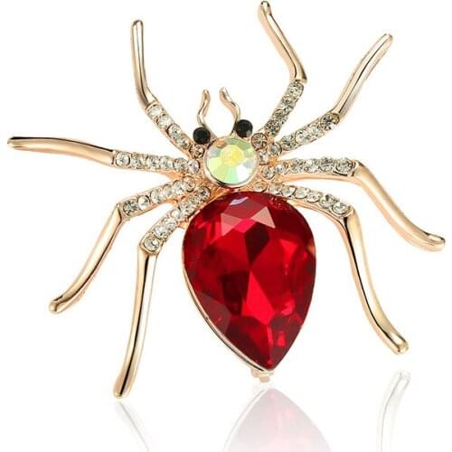 Hesiod Luxury Rhinestone Spider Brooches Pins Gold Color Cute Insect Brooch Corsage Banquet Wedding Jewelry Gifts