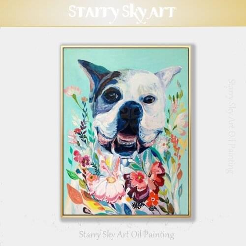 Artist Hand-painted High Quality Rich Colors Fine Art Bulldog Oil Painting on Canvas Funny Dog Oil Painting for Wall Decoration